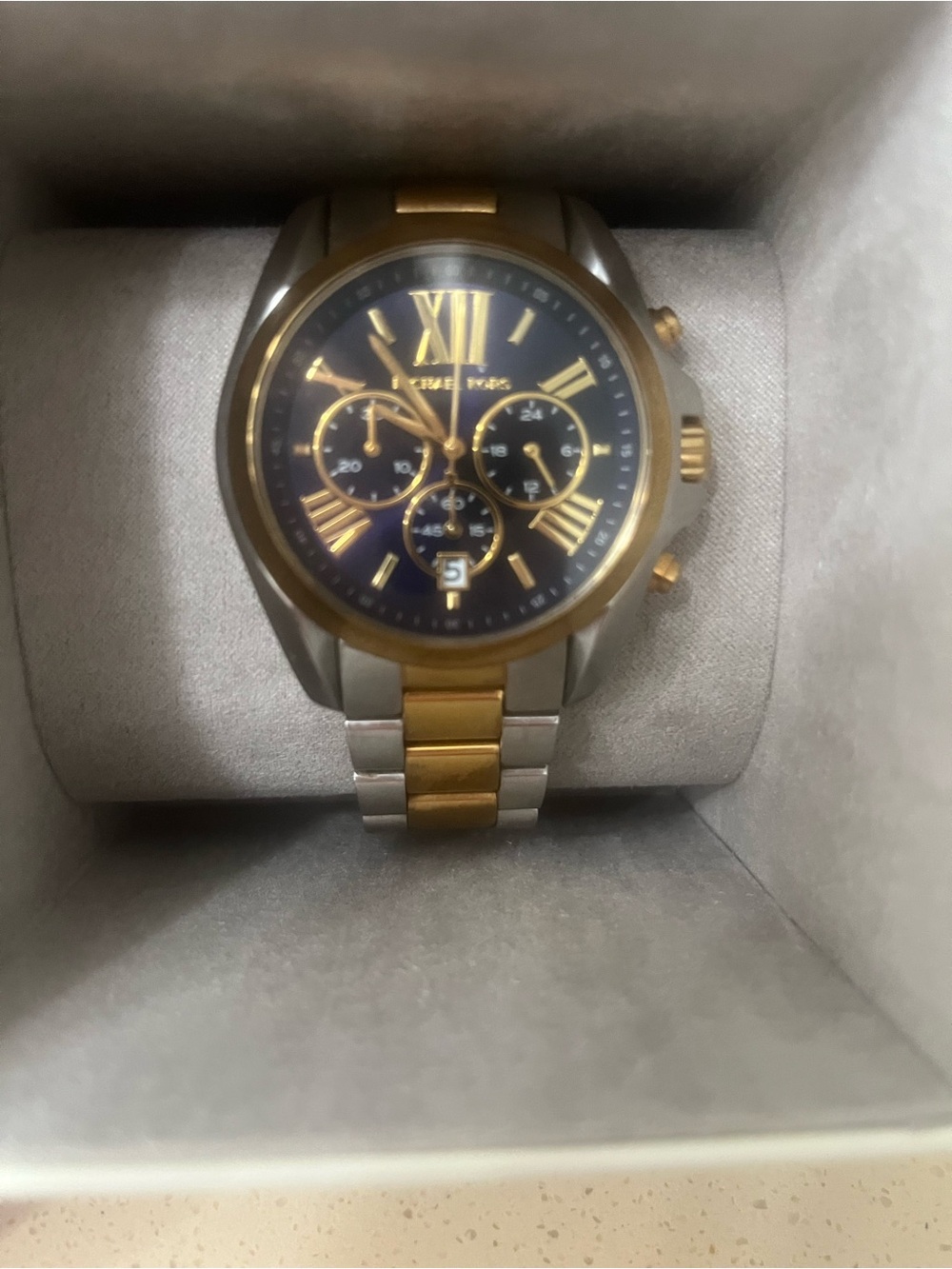 Michael Kors Two-Tone Men's Chronograph Watch with Navy Blue Face